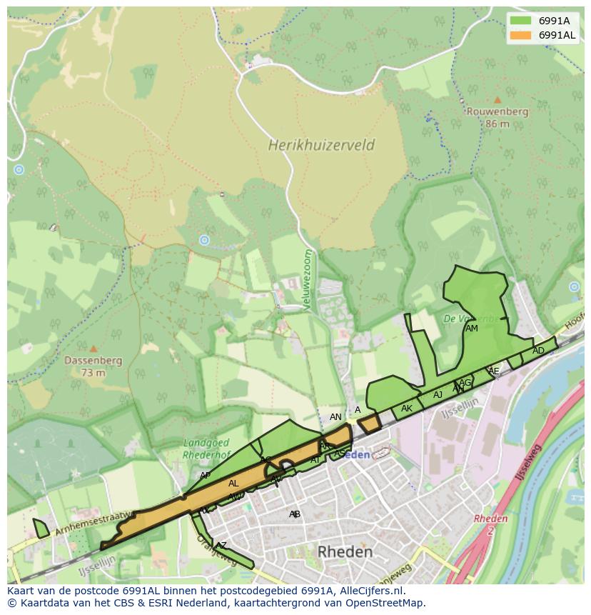 Afbeelding van het postcodegebied 6991 AL op de kaart.