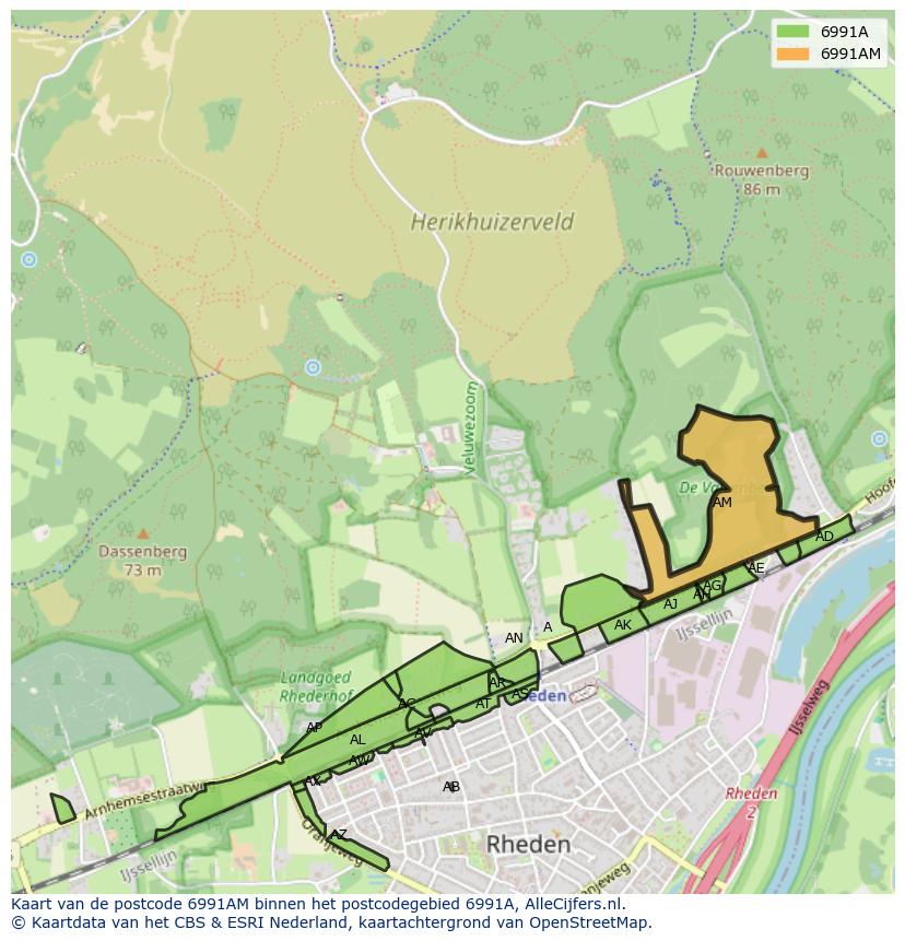 Afbeelding van het postcodegebied 6991 AM op de kaart.