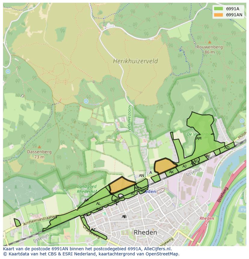 Afbeelding van het postcodegebied 6991 AN op de kaart.