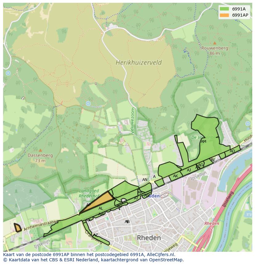 Afbeelding van het postcodegebied 6991 AP op de kaart.