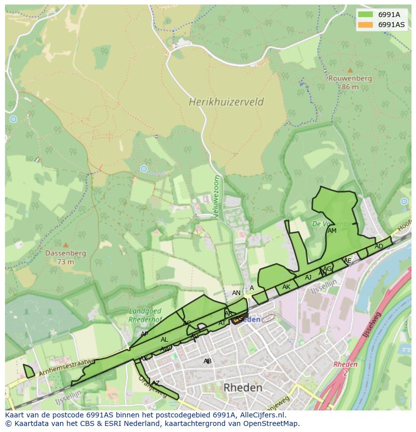 Afbeelding van het postcodegebied 6991 AS op de kaart.