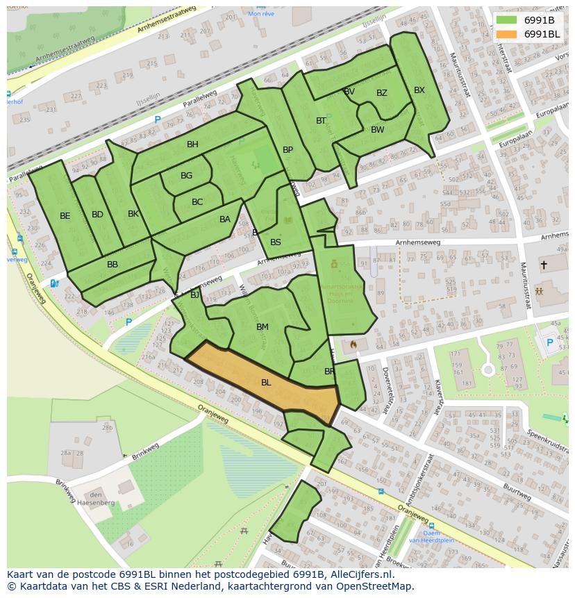 Afbeelding van het postcodegebied 6991 BL op de kaart.