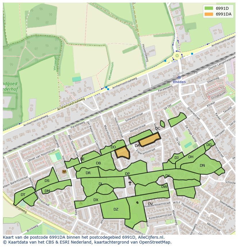 Afbeelding van het postcodegebied 6991 DA op de kaart.