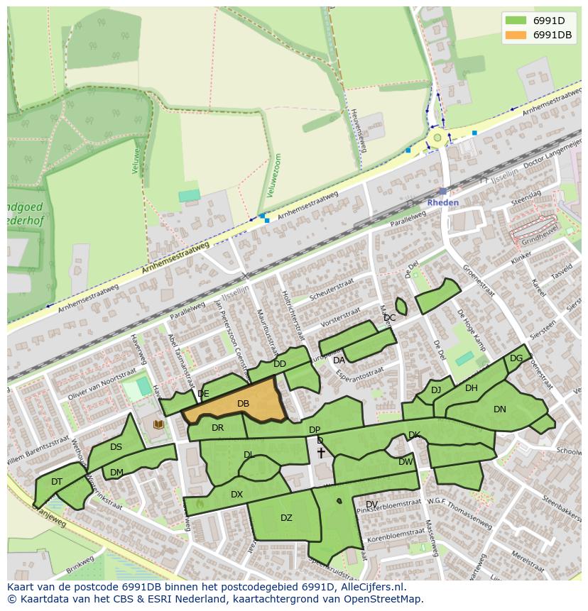 Afbeelding van het postcodegebied 6991 DB op de kaart.