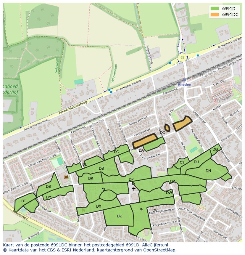 Afbeelding van het postcodegebied 6991 DC op de kaart.