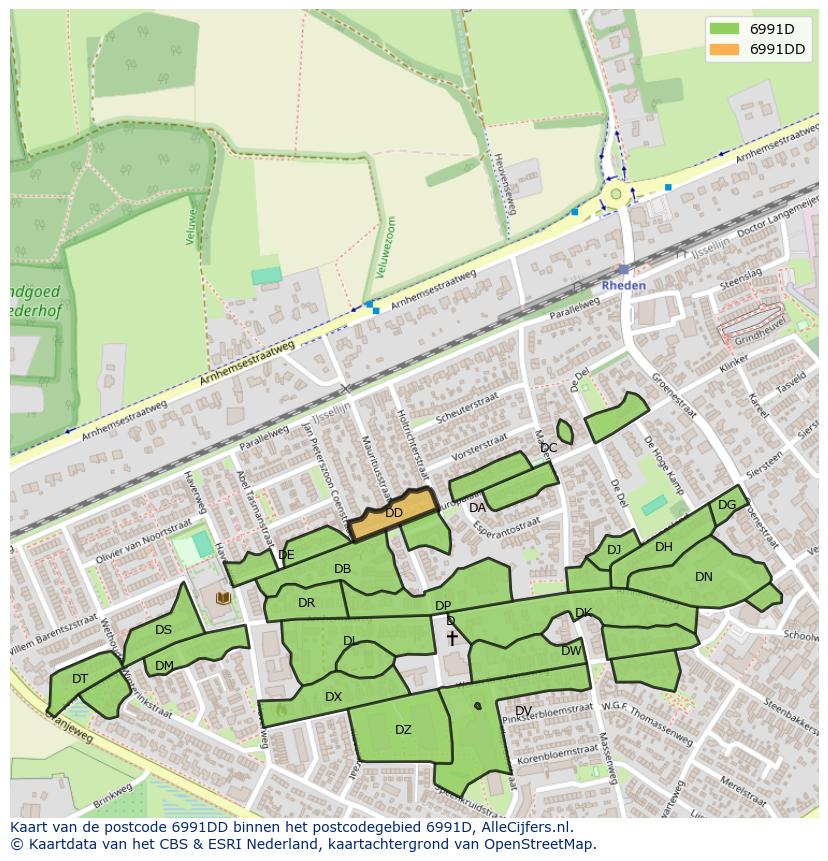 Afbeelding van het postcodegebied 6991 DD op de kaart.