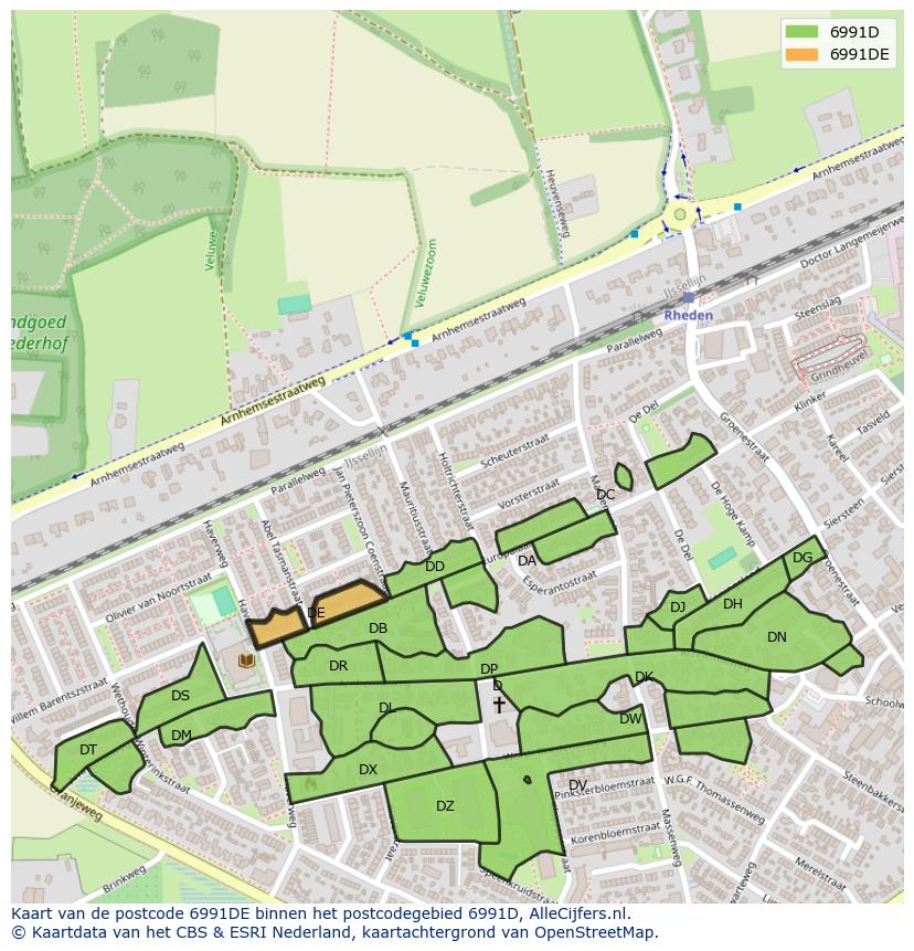 Afbeelding van het postcodegebied 6991 DE op de kaart.