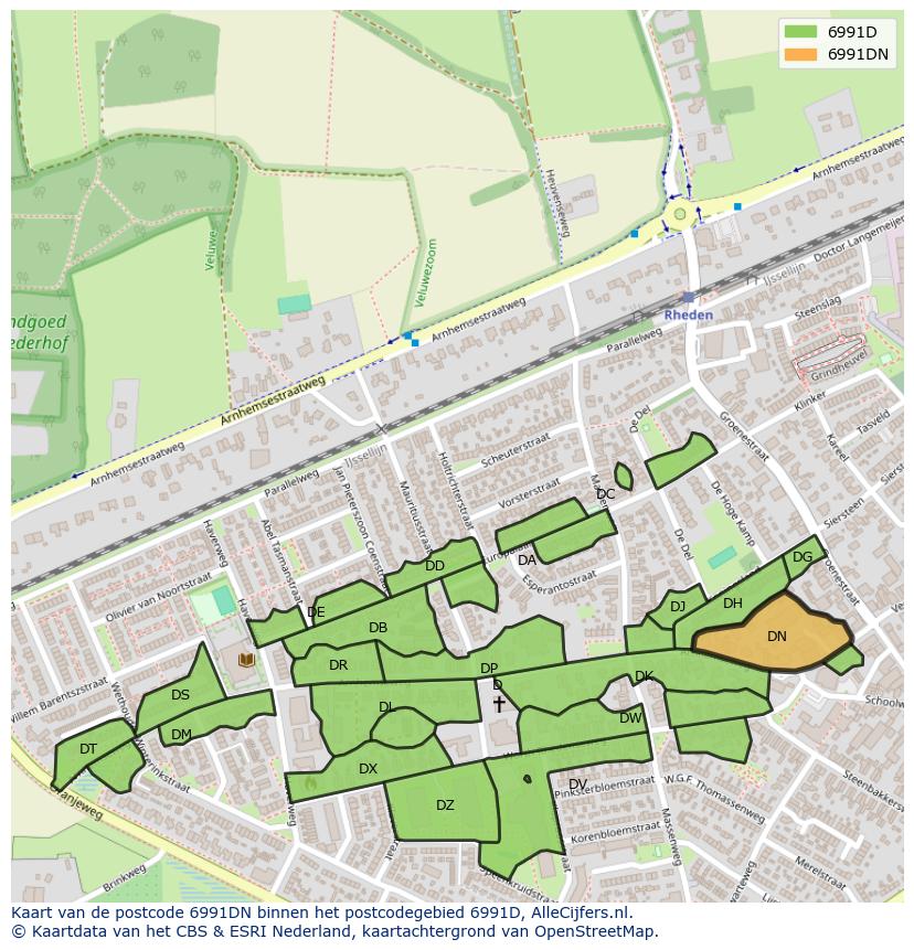 Afbeelding van het postcodegebied 6991 DN op de kaart.