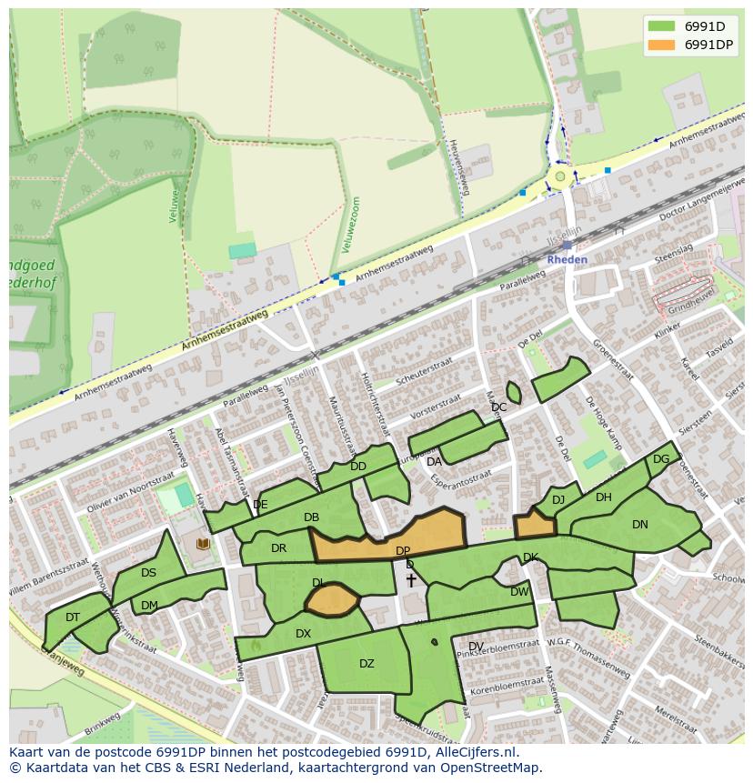 Afbeelding van het postcodegebied 6991 DP op de kaart.