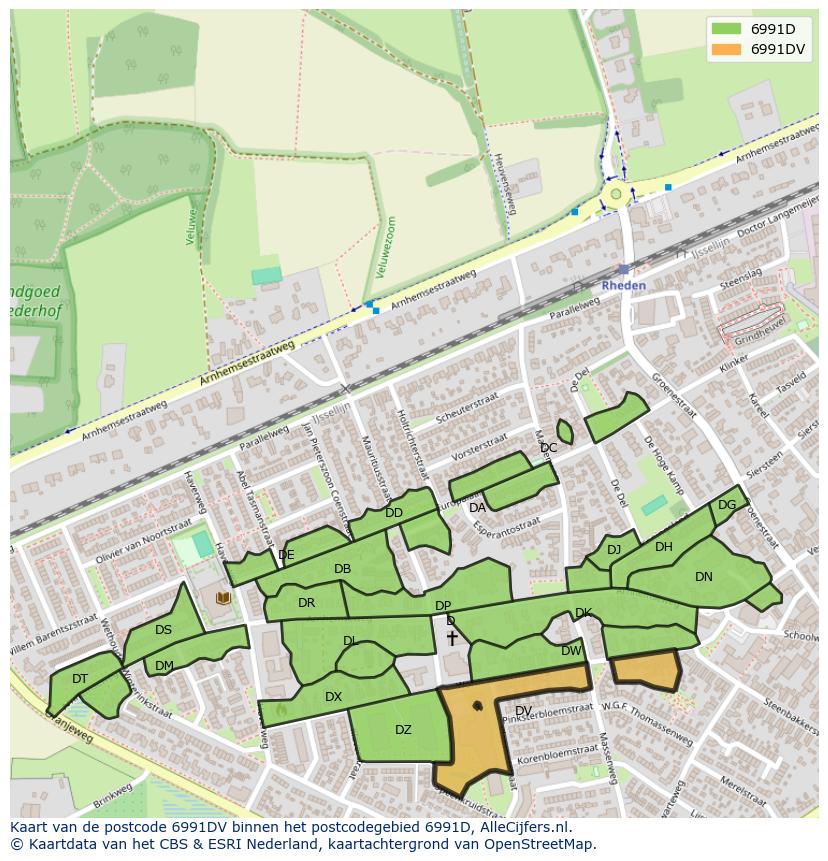 Afbeelding van het postcodegebied 6991 DV op de kaart.