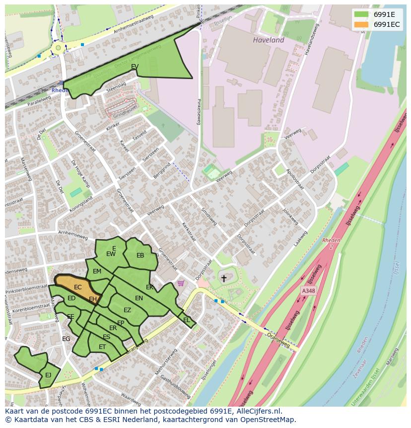 Afbeelding van het postcodegebied 6991 EC op de kaart.