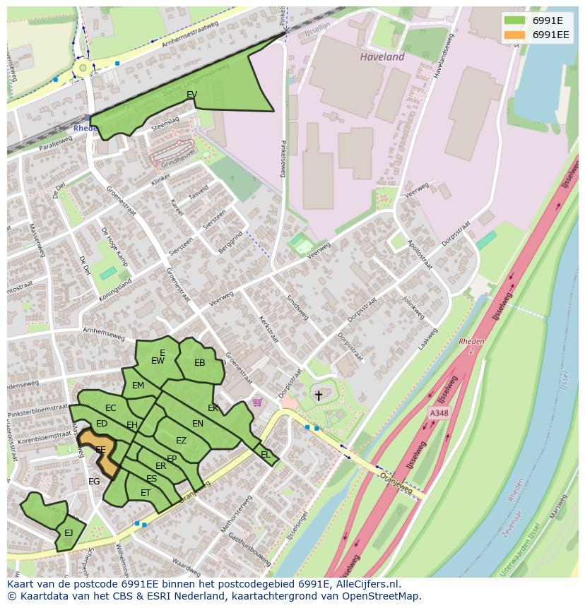 Afbeelding van het postcodegebied 6991 EE op de kaart.