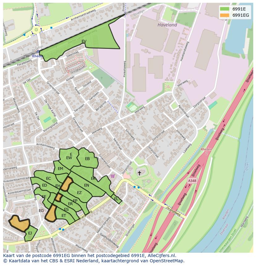 Afbeelding van het postcodegebied 6991 EG op de kaart.