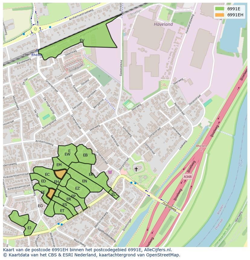 Afbeelding van het postcodegebied 6991 EH op de kaart.