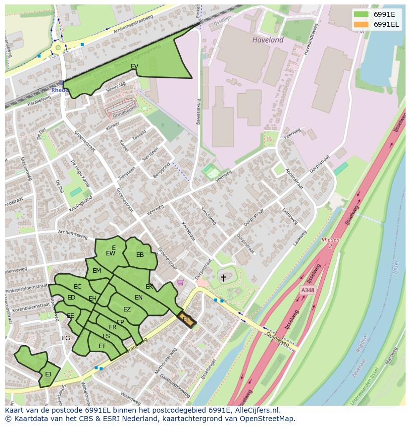 Afbeelding van het postcodegebied 6991 EL op de kaart.