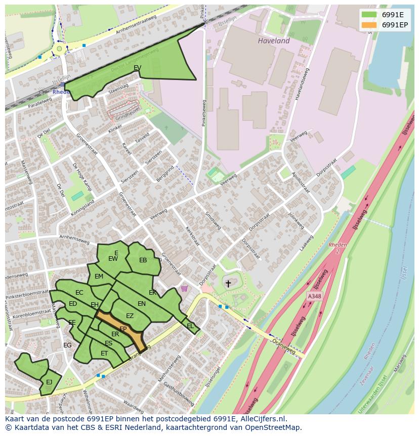 Afbeelding van het postcodegebied 6991 EP op de kaart.