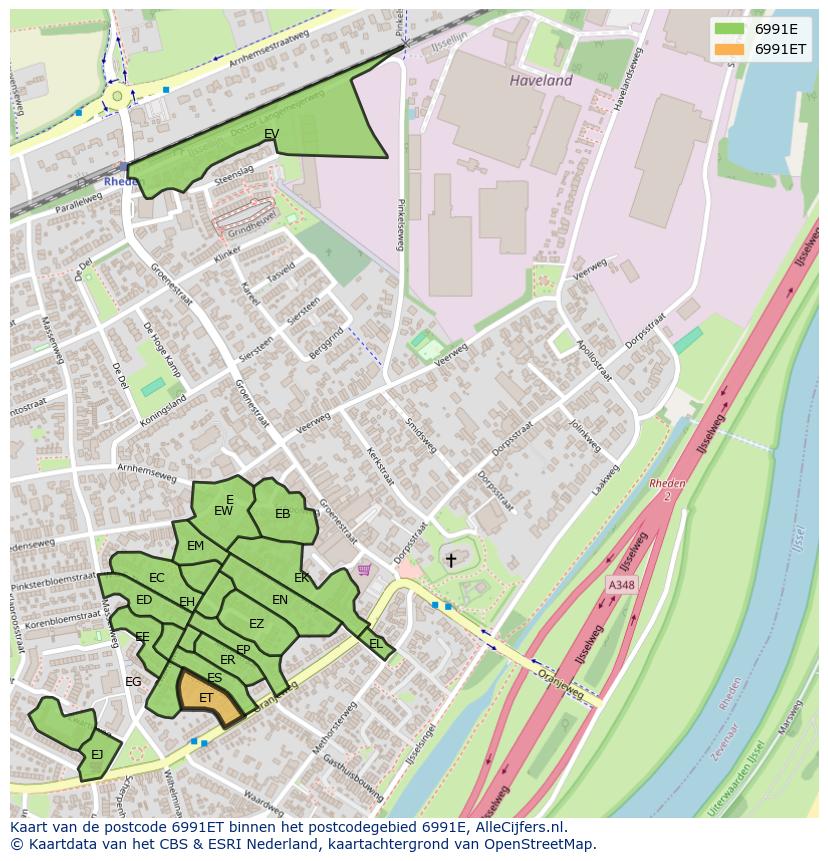Afbeelding van het postcodegebied 6991 ET op de kaart.