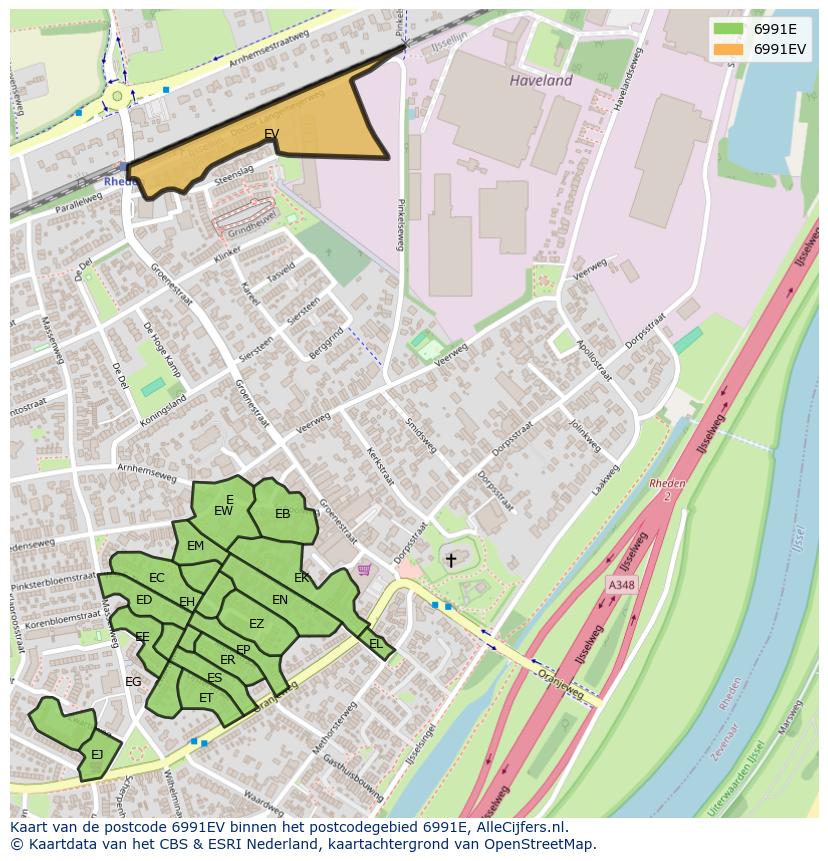 Afbeelding van het postcodegebied 6991 EV op de kaart.