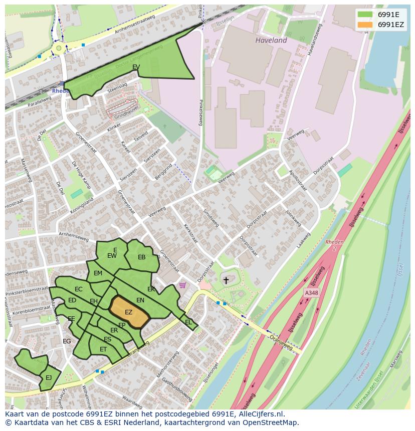 Afbeelding van het postcodegebied 6991 EZ op de kaart.