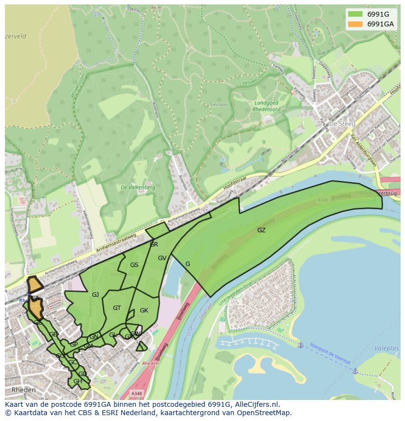 Afbeelding van het postcodegebied 6991 GA op de kaart.