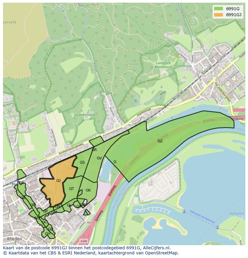 Afbeelding van het postcodegebied 6991 GJ op de kaart.