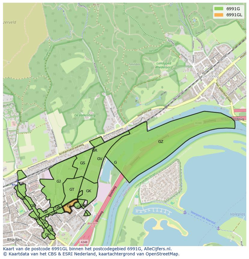 Afbeelding van het postcodegebied 6991 GL op de kaart.