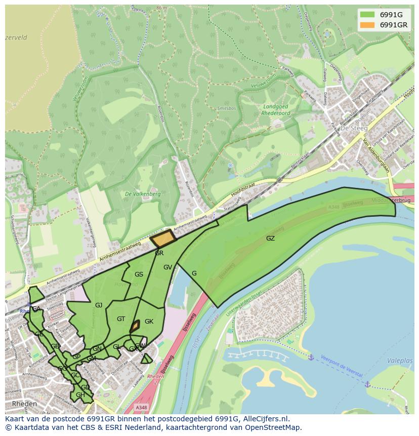 Afbeelding van het postcodegebied 6991 GR op de kaart.