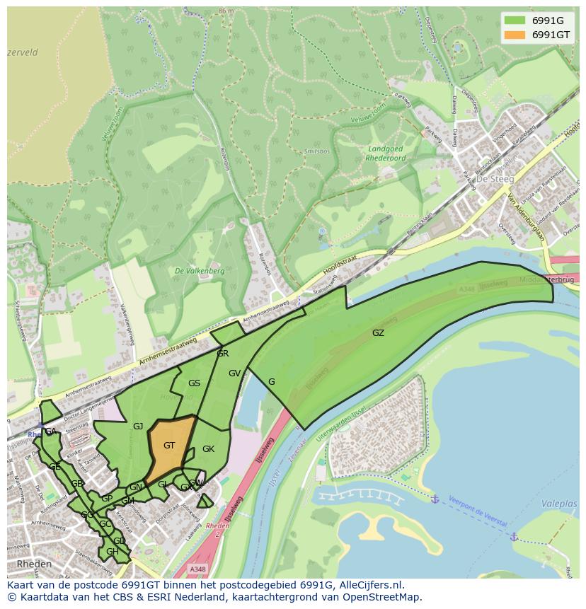 Afbeelding van het postcodegebied 6991 GT op de kaart.
