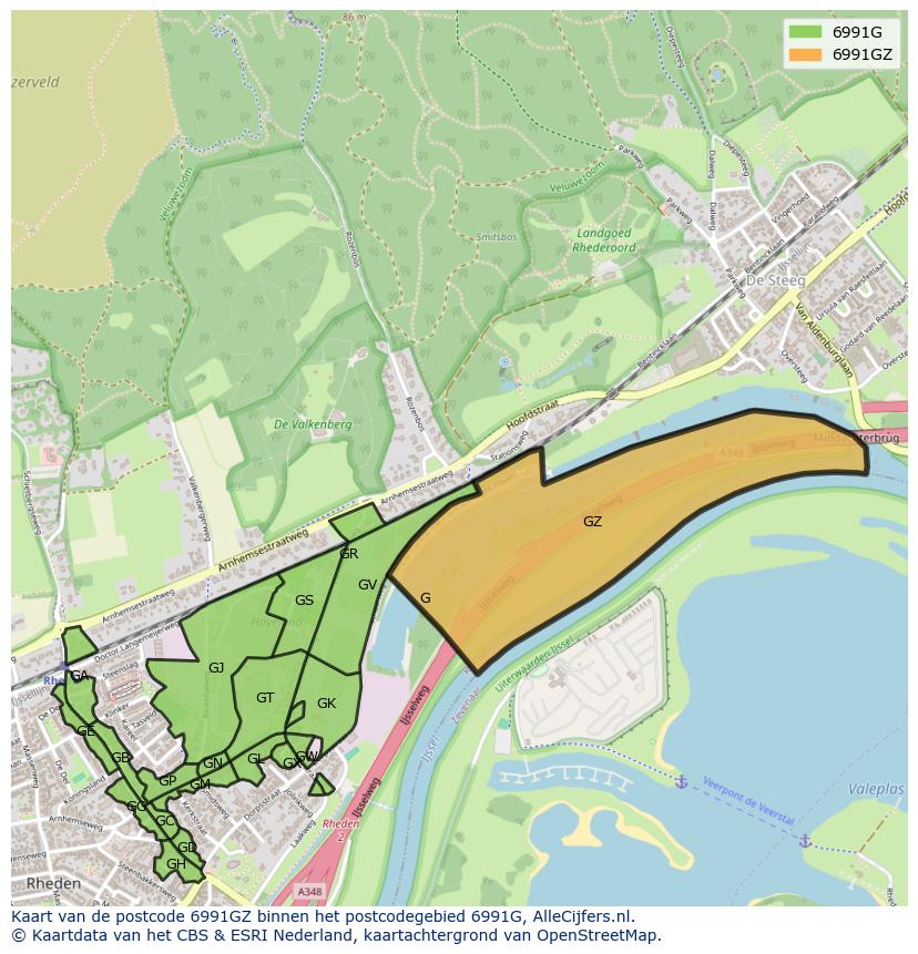 Afbeelding van het postcodegebied 6991 GZ op de kaart.