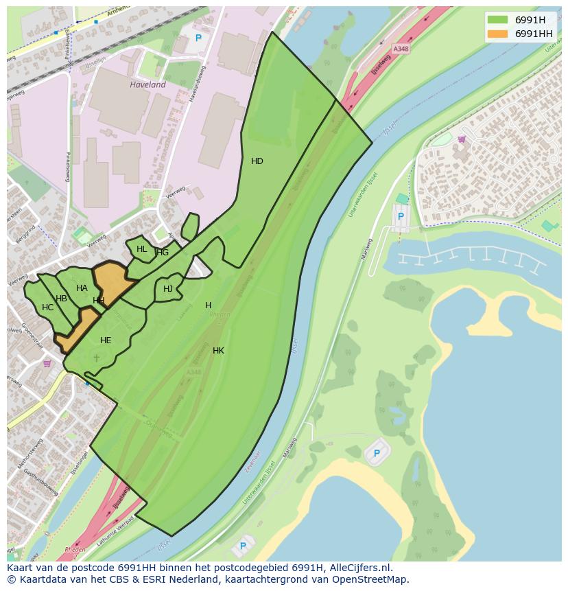 Afbeelding van het postcodegebied 6991 HH op de kaart.