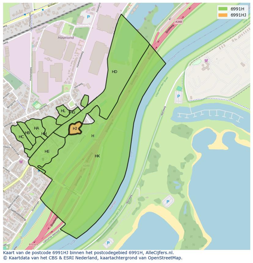 Afbeelding van het postcodegebied 6991 HJ op de kaart.