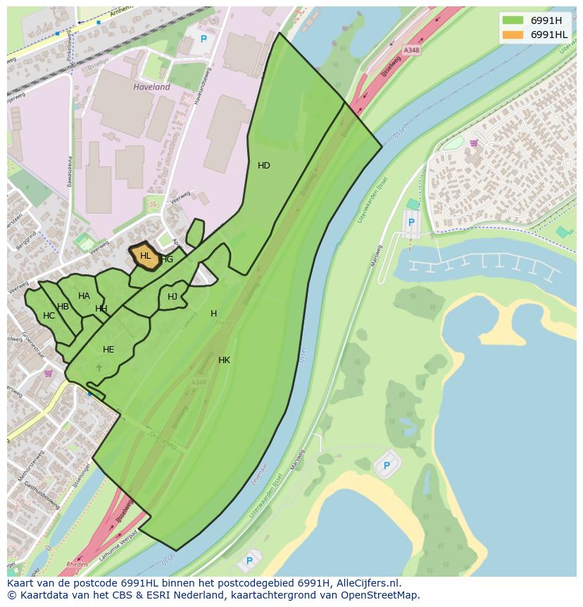 Afbeelding van het postcodegebied 6991 HL op de kaart.