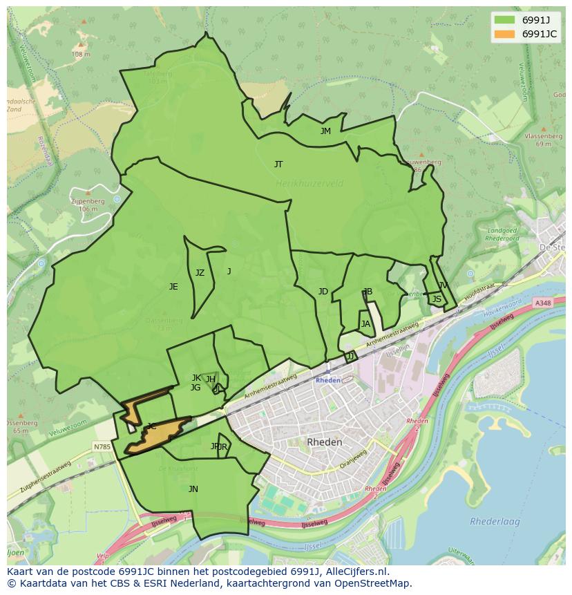 Afbeelding van het postcodegebied 6991 JC op de kaart.