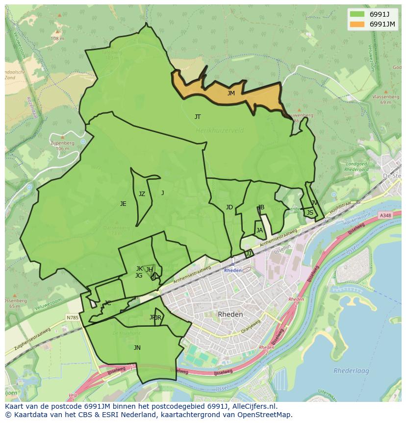 Afbeelding van het postcodegebied 6991 JM op de kaart.