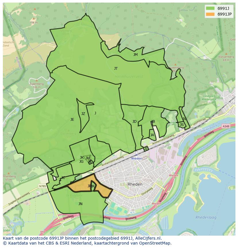 Afbeelding van het postcodegebied 6991 JP op de kaart.