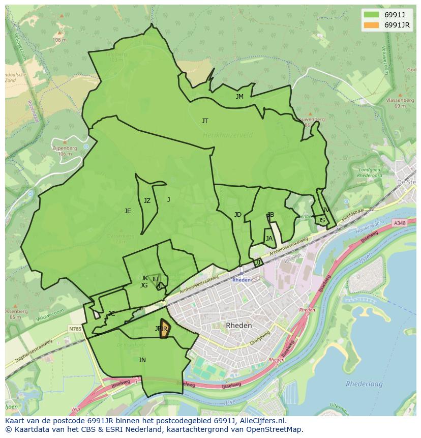 Afbeelding van het postcodegebied 6991 JR op de kaart.