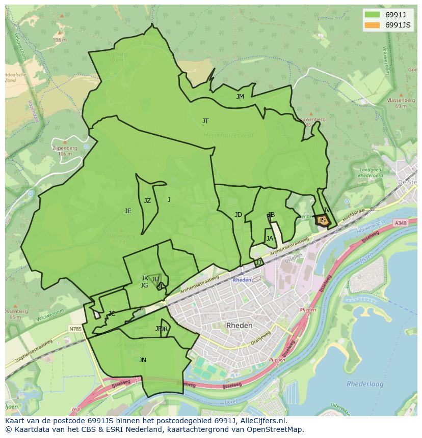 Afbeelding van het postcodegebied 6991 JS op de kaart.