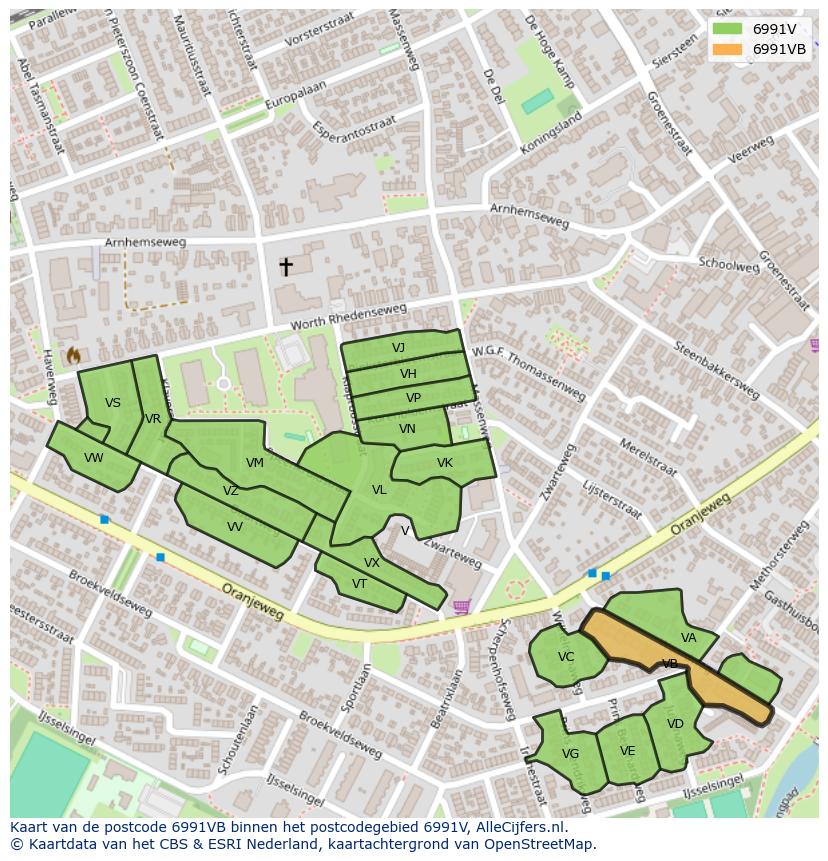 Afbeelding van het postcodegebied 6991 VB op de kaart.