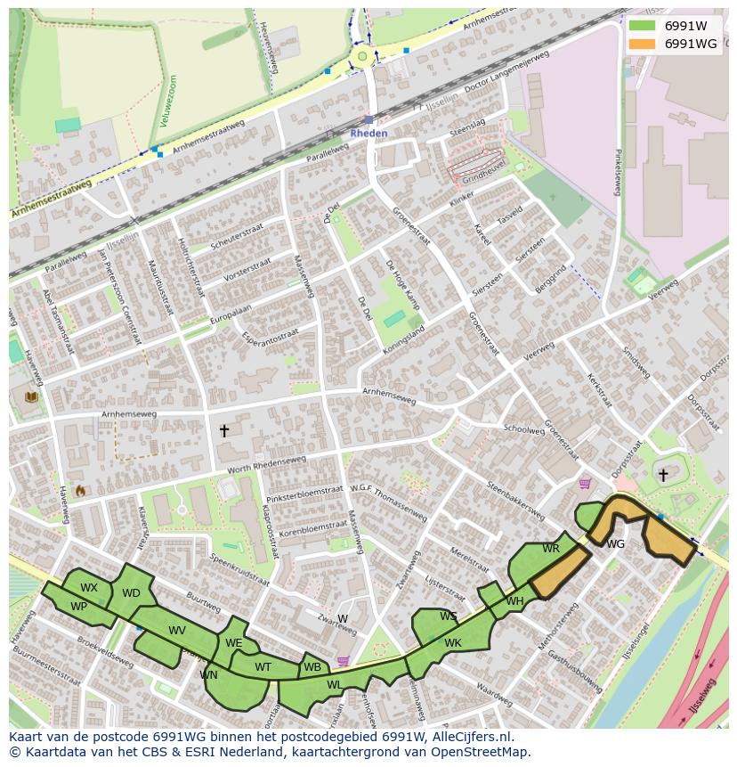 Afbeelding van het postcodegebied 6991 WG op de kaart.