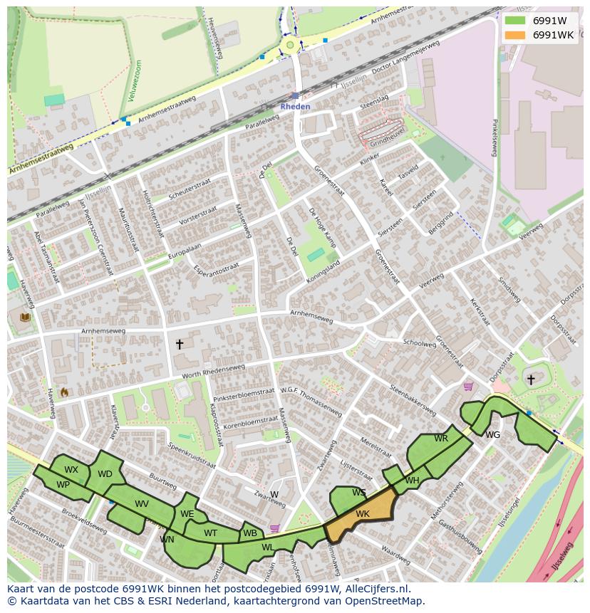 Afbeelding van het postcodegebied 6991 WK op de kaart.
