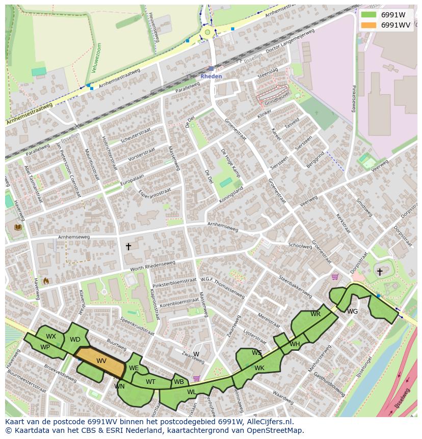 Afbeelding van het postcodegebied 6991 WV op de kaart.