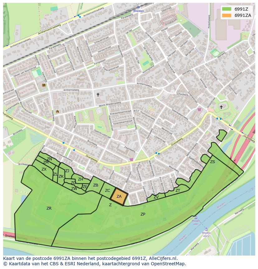 Afbeelding van het postcodegebied 6991 ZA op de kaart.