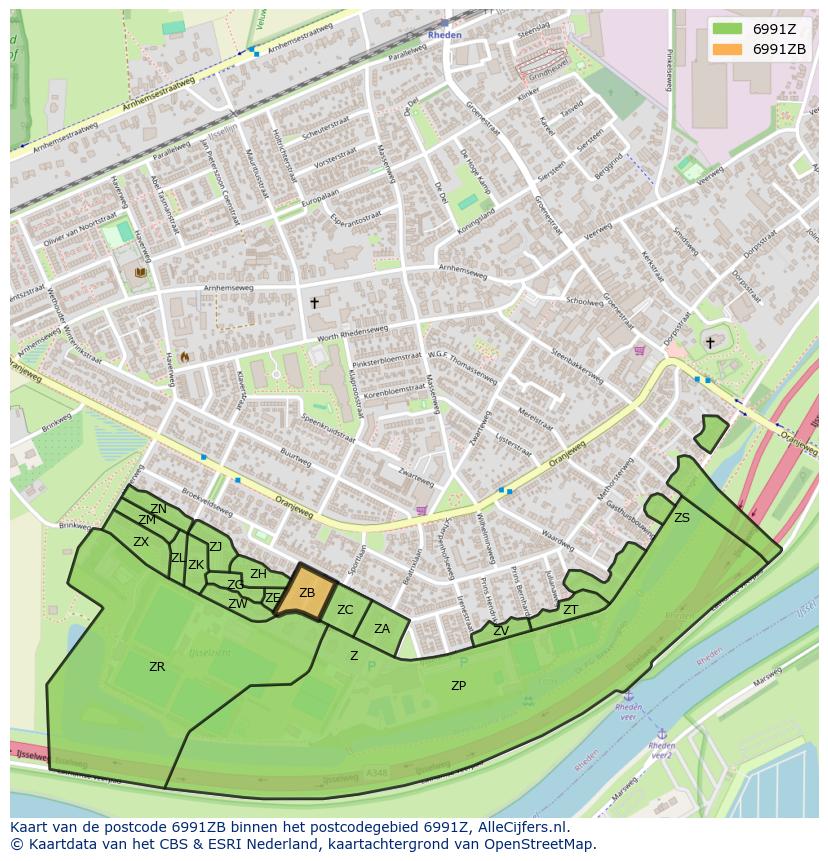 Afbeelding van het postcodegebied 6991 ZB op de kaart.