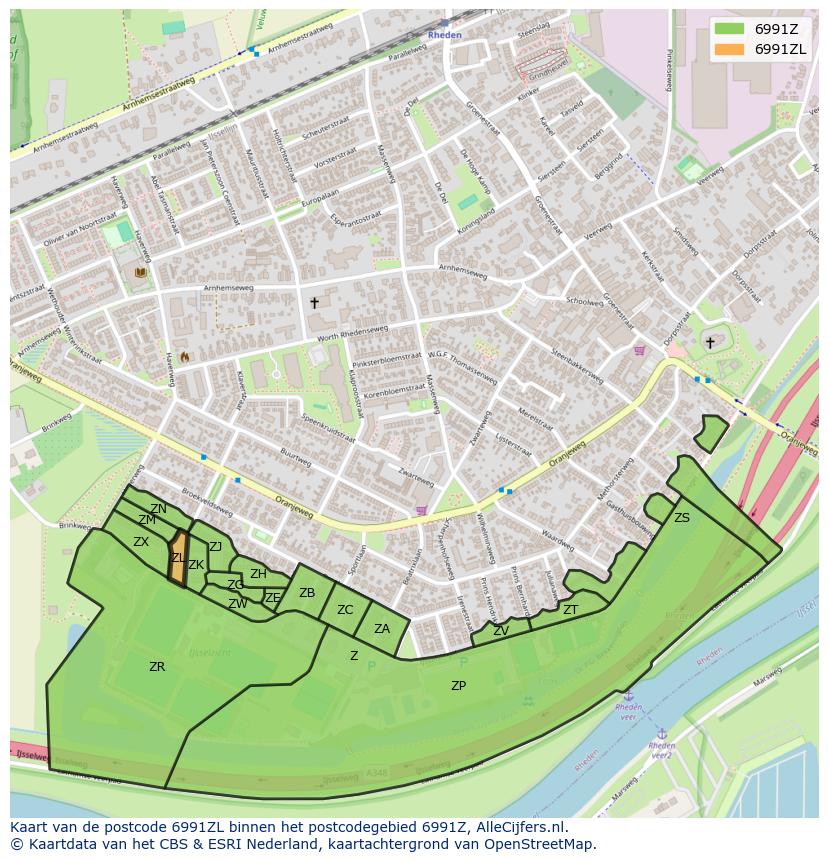 Afbeelding van het postcodegebied 6991 ZL op de kaart.