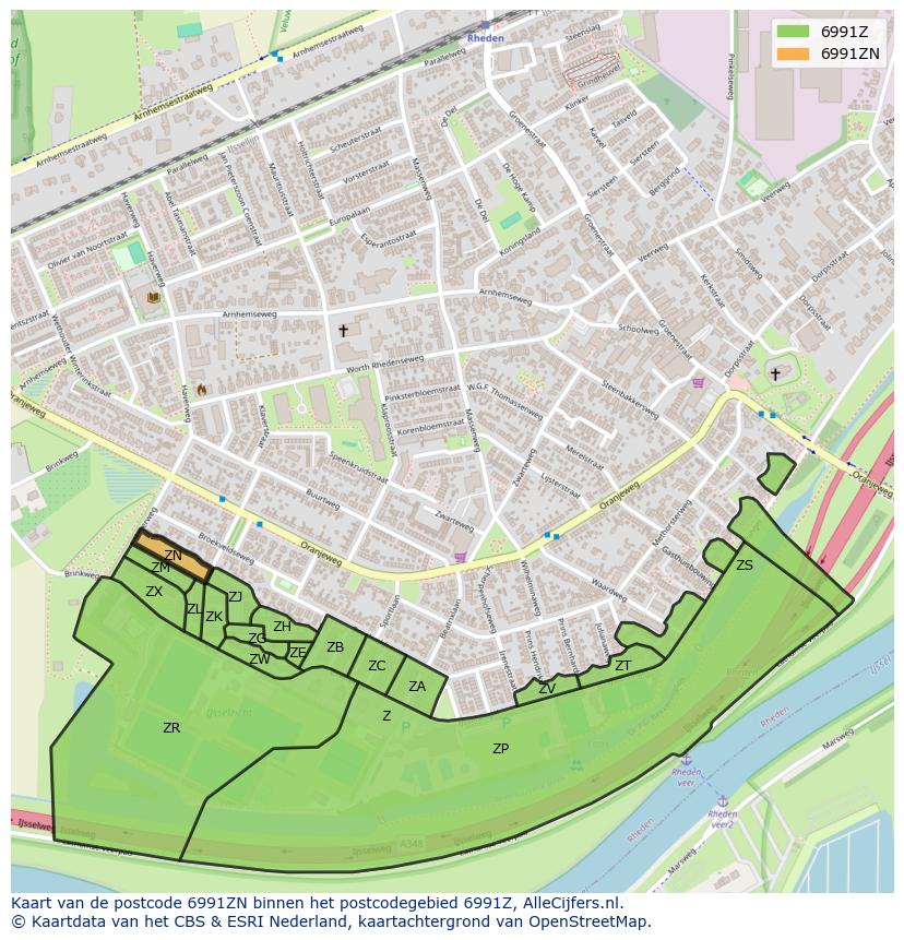 Afbeelding van het postcodegebied 6991 ZN op de kaart.