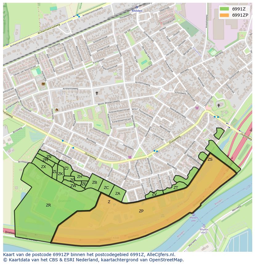 Afbeelding van het postcodegebied 6991 ZP op de kaart.