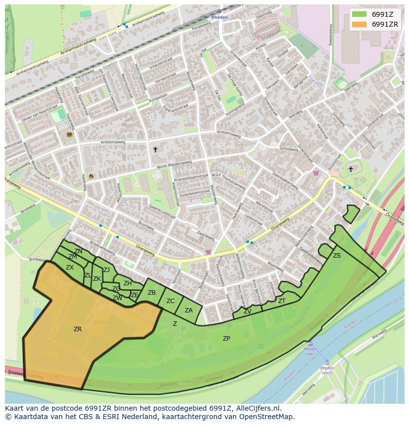 Afbeelding van het postcodegebied 6991 ZR op de kaart.