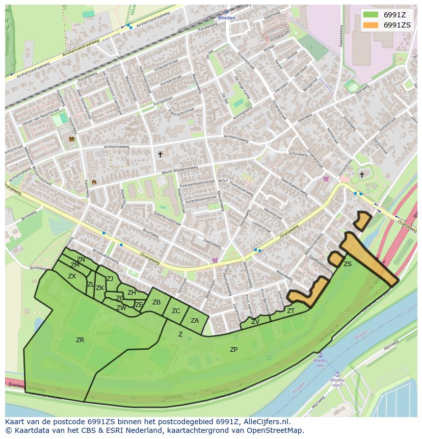 Afbeelding van het postcodegebied 6991 ZS op de kaart.