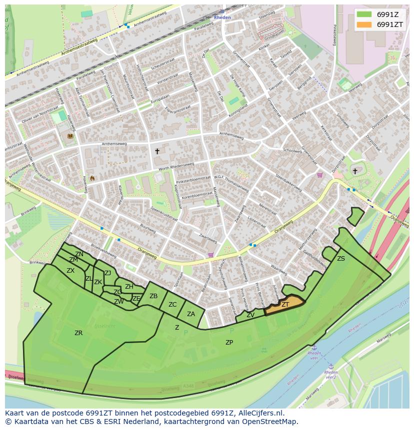 Afbeelding van het postcodegebied 6991 ZT op de kaart.