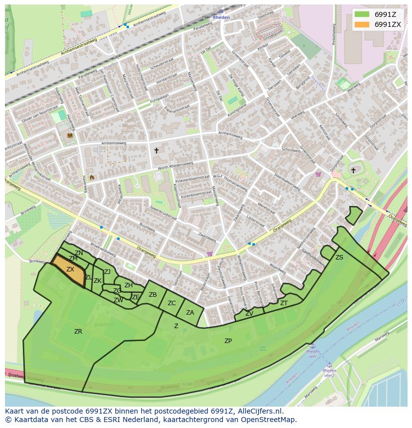 Afbeelding van het postcodegebied 6991 ZX op de kaart.